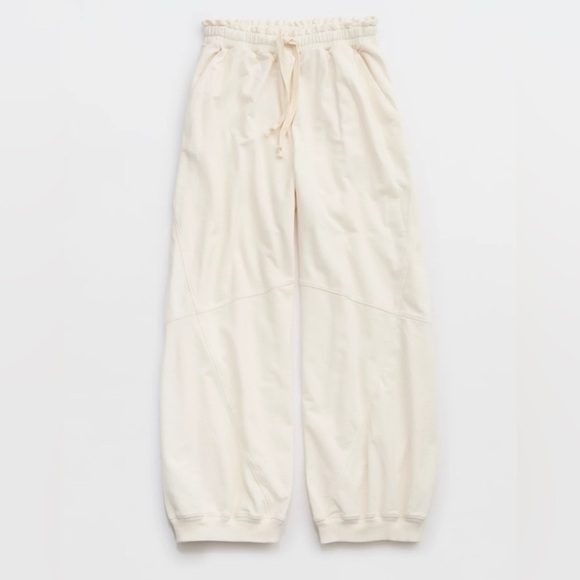 Aerie Baggy Barrel Leg Fleece Pant Cropped Cotton light Beige Off white size XS - Picture 5 of 5